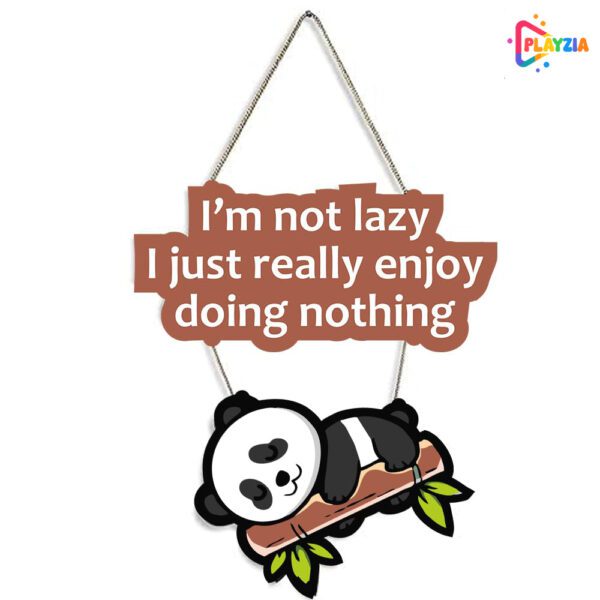 Playzia Lazy Panda Printed Wooden Wall Hanging