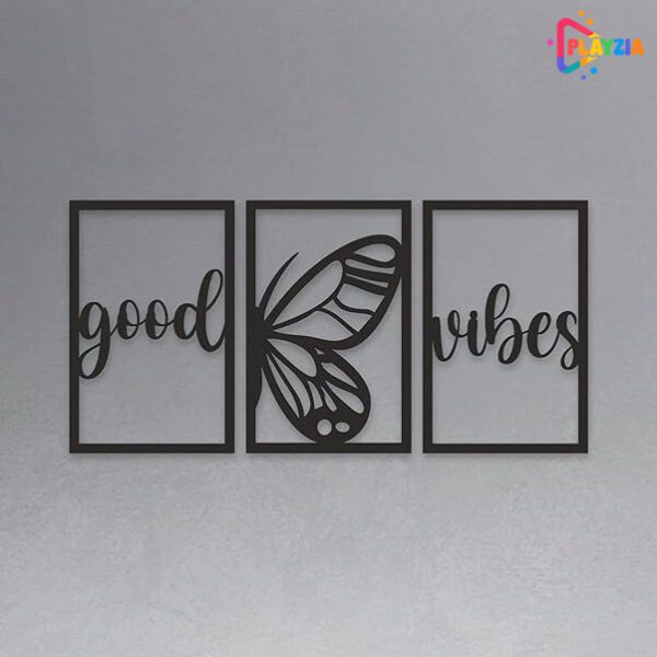 Playzia Good Vibes Wooden Wall Art Set of 3 Butterfly Décor