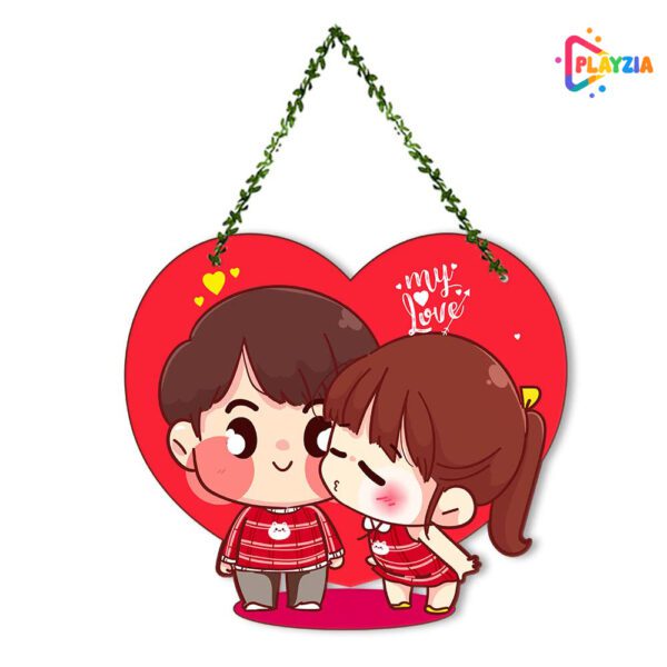Playzia Cute Couple Wall Hanging | Romantic Wooden Art Piece for Bedroom | Couple Gifts for Valentine, Anniversary, or Home Decoration