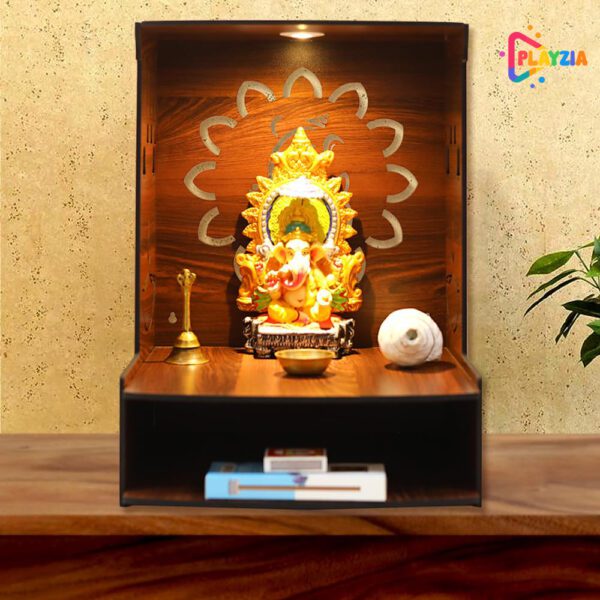 Playzia Modern Ganesh Pooja Mandir | Big Wooden Temple & Puja Stand for Home