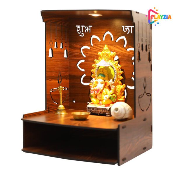 Playzia Big Om Wooden Mandir | Pooja Mandir for Home | Wooden Temple for Home Décor | Spiritual Home Temple for Living Room & Worship Space