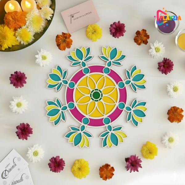 Playzia Rangoli Design for Diwali Decoration | Lotus Design Rangoli Stencil | Decorative Diwali Festival Item for Home, Office, Living Room & Hall (11.3 Inch)