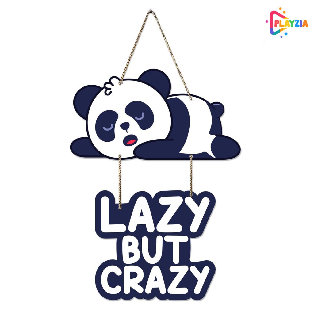 Playzia Lazy Panda Printed Wooden Wall Hanging with Quotes
