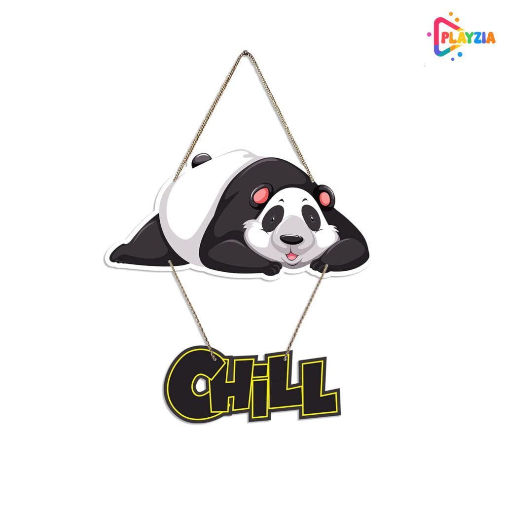 Playzia Chill Panda Printed Wooden Wall Hanging with Quotes