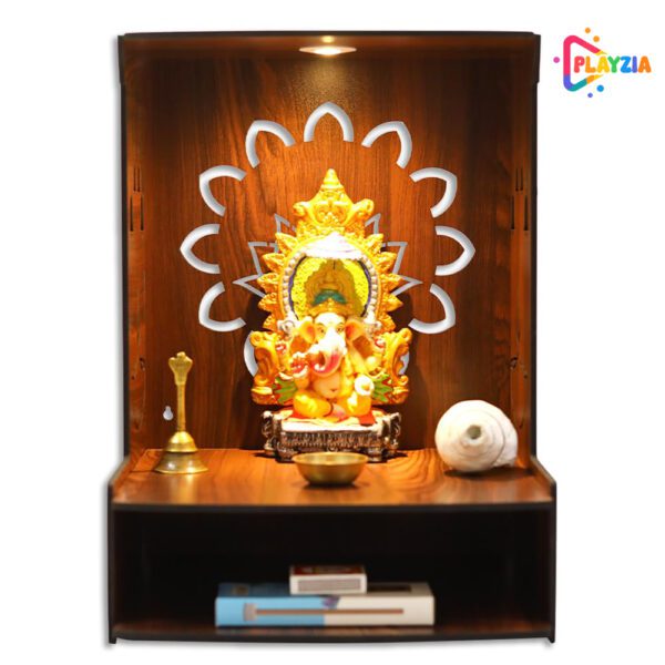 Playzia Modern Iskcon Wooden Mandir for Home | Wooden Pooja Stand | Temple for Living Room & Worship Space