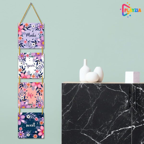 Playzia “Make Your Life Sweet” 4-Layer Wooden Wall Hanging | Modern Inspirational Wall Art for Stylish Home & Living Room Décor