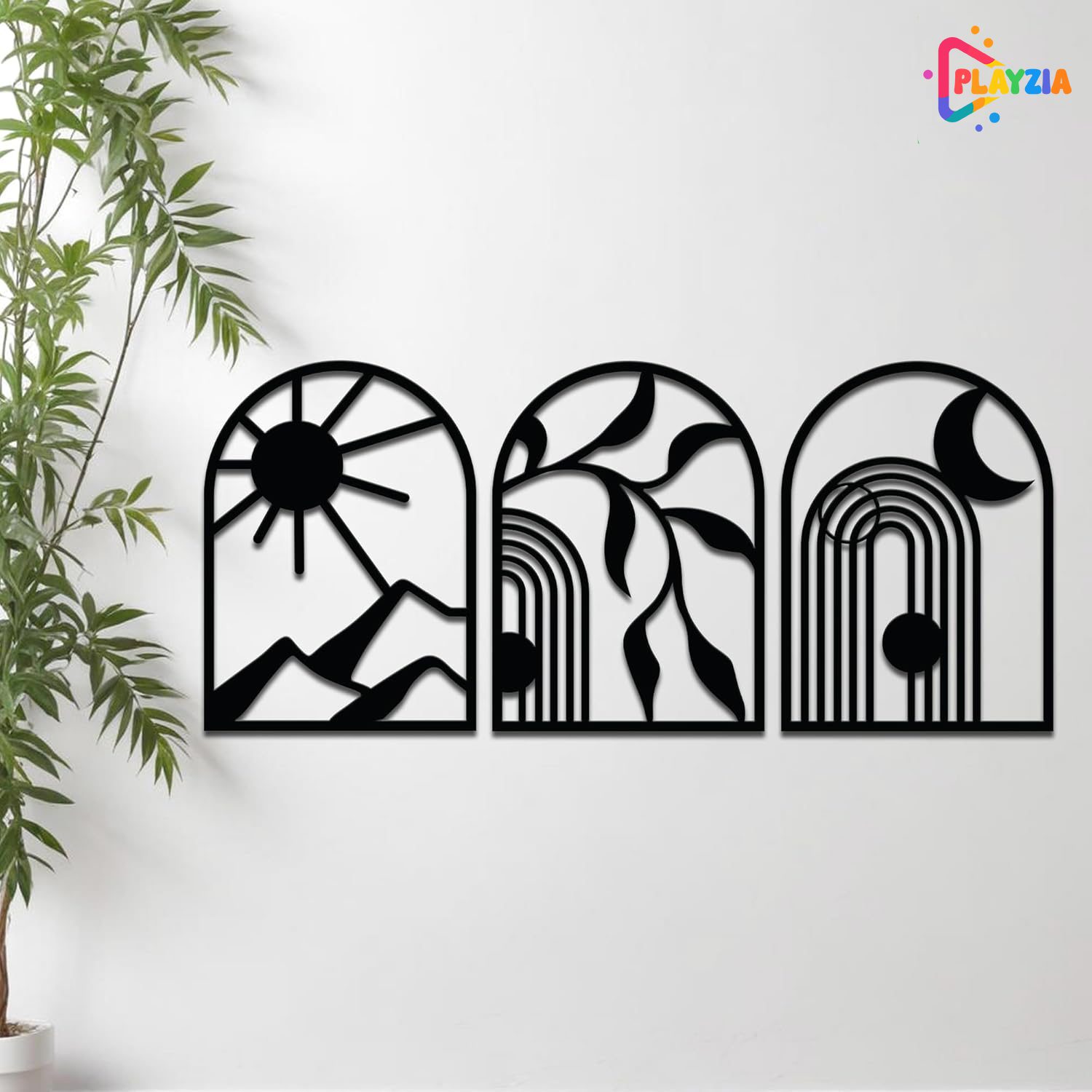 Classic Boho Wooden Wall Hanging Set – Playzia Playzia Pine Wood Classic Boho Wall Art Set of 3