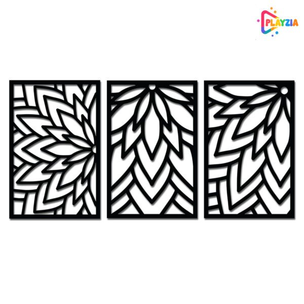 Playzia Pine Wood Flower Pattern Wall Art Set of 3