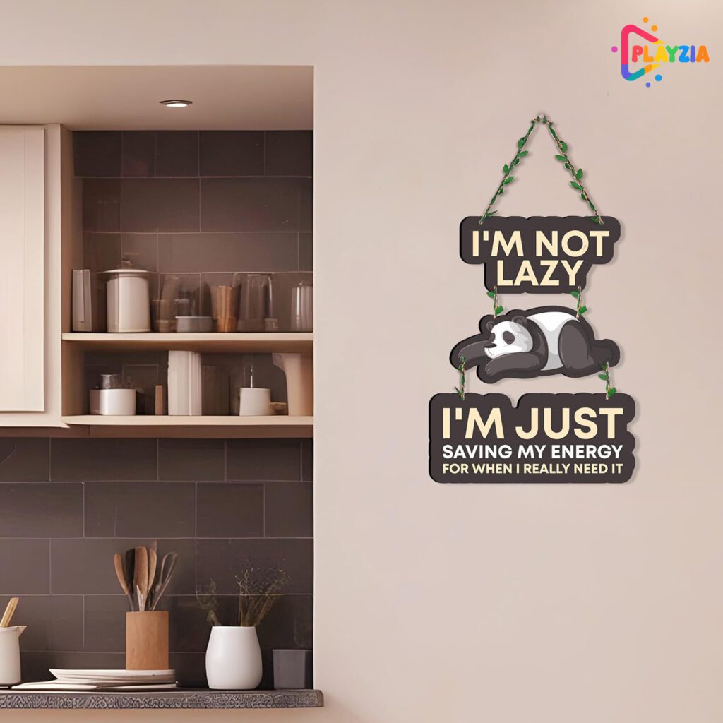 Playzia Lazy Panda Wooden Wall Hanging for Home Décor