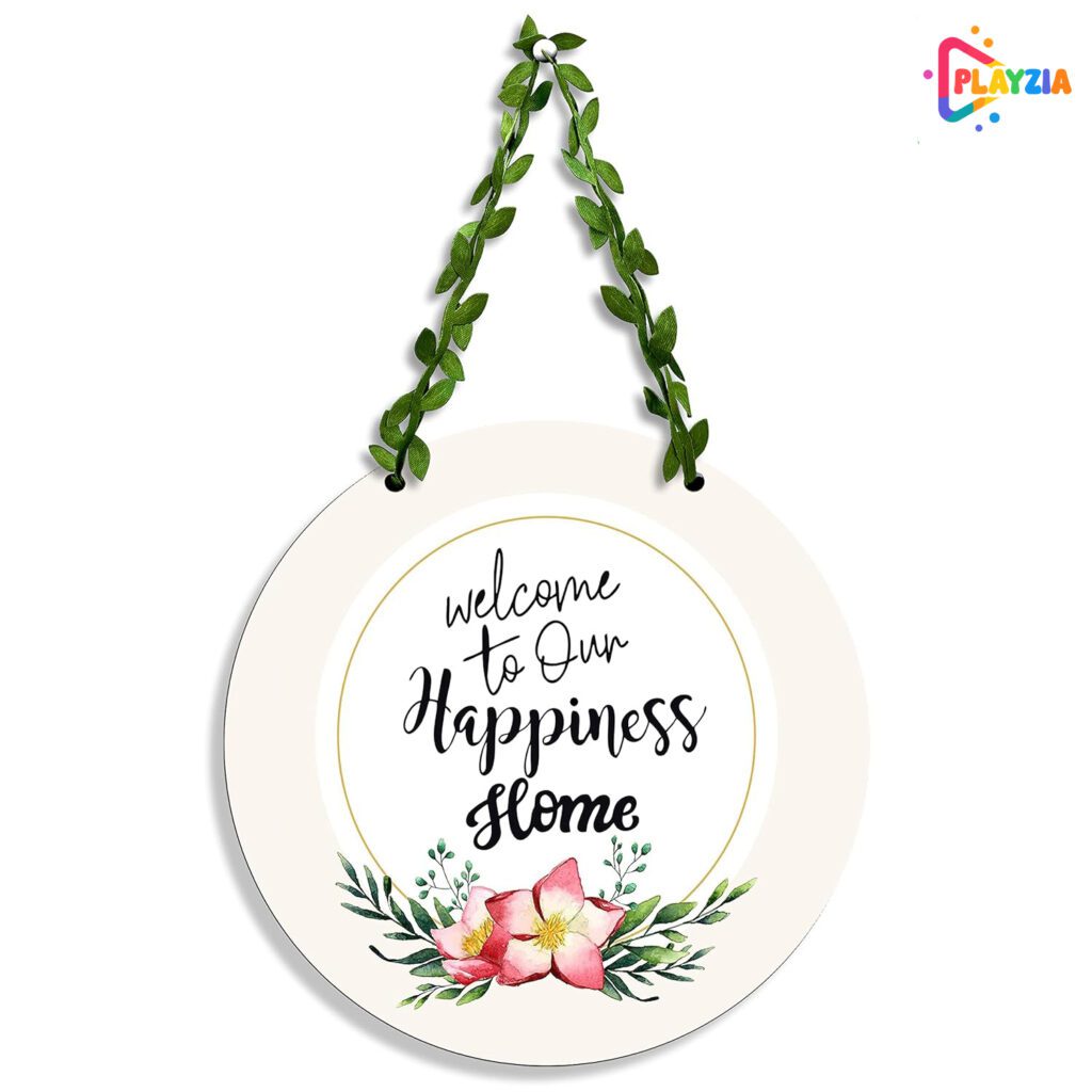 Playzia “Welcome to Our Happiness Home” Wooden Wall Hanging for Door & Entrance