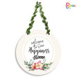 Playzia “Welcome to Our Happiness Home” Wooden Wall Hanging for Door & Entrance