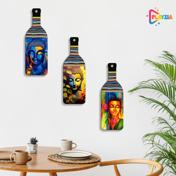 Playzia “Budha” 3-Bottle Wall Hanging | Artistic Wall Décor for Living Room, Meditation Space & Home Interiors