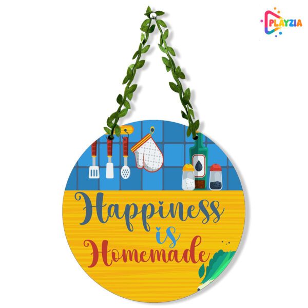 Playzia “Happiness is Homemade” Wall Hanging | Wooden Decorative Quote Wall Art | Welcome Door Hanging for Home Décor