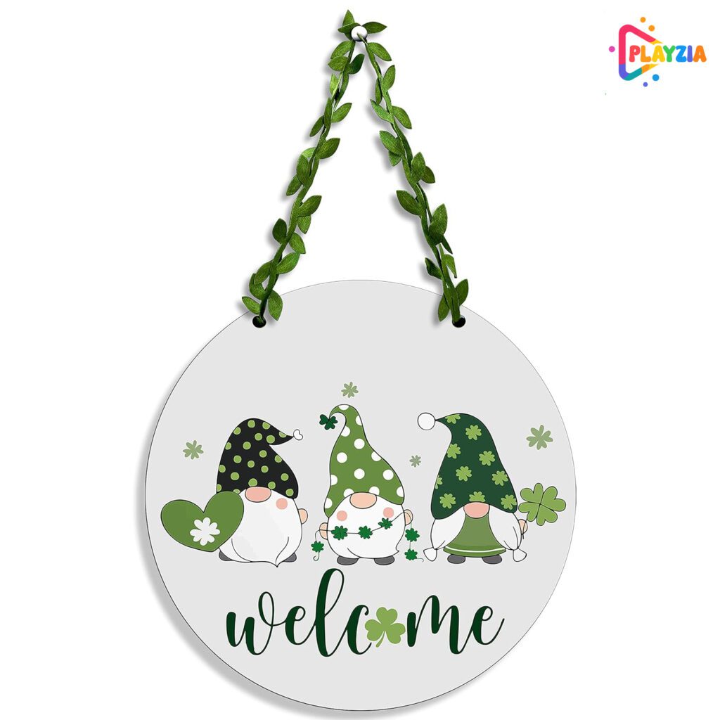 Playzia “Welcome” Wooden Wall Hanging for Door & Entrance Décor