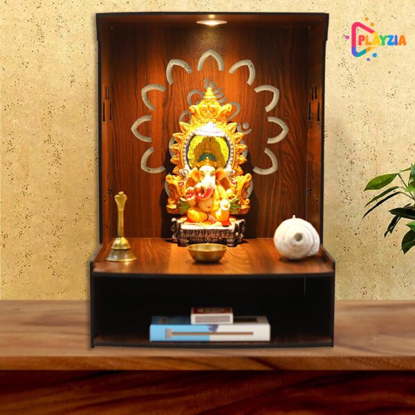 Playzia Om Ganpati Wooden Mandir for Home | Big Size Modern Wooden Temple | Pooja Stand for Home Décor