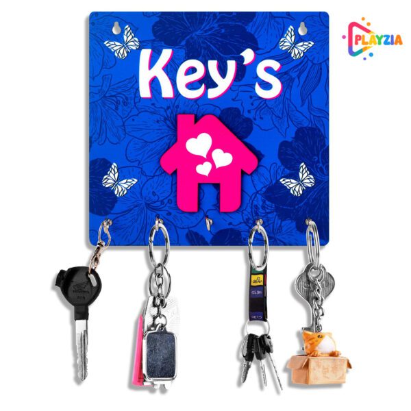 Playzia “Key’s” Key Chain Holder for Wall | Wooden Key Hanger with 5 Hooks | Decorative Wall Mounted Organizer for Home & Office