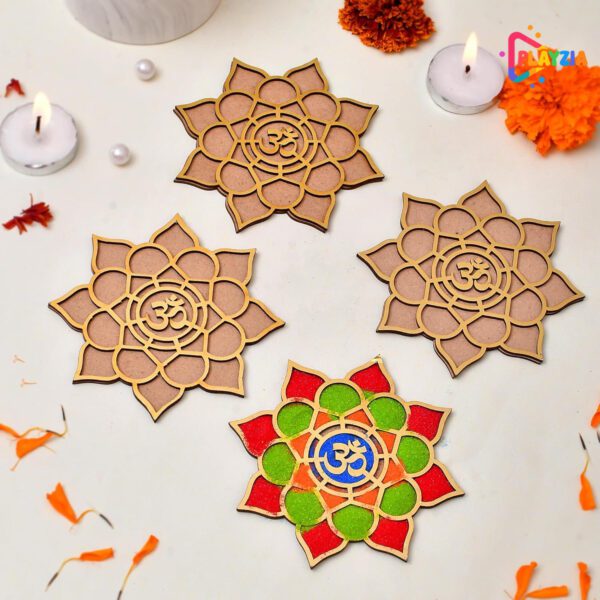 Playzia Rangoli Making Tools Kit | Diwali Rangoli Stencil | Waterproof Floating Rangoli Design Templates | Reusable Art Tools Set for Home & Office (12 cm, Set of 4)