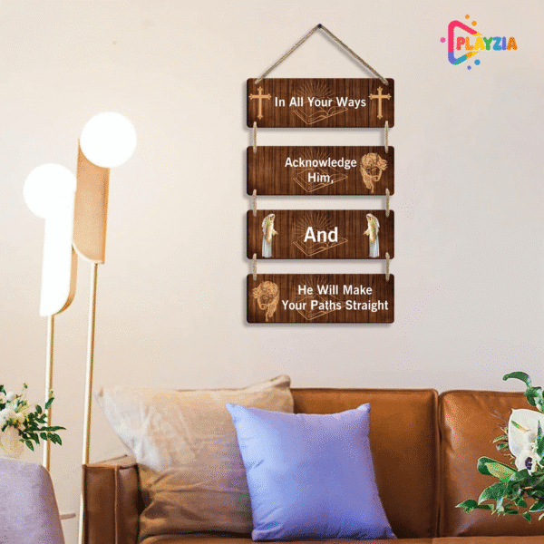 Playzia “In All Your Ways Acknowledge Him” Wooden Wall Hanging | Positive Vibes Wall Décor for Home Decoration | Inspirational Christian Quote Wall Art | Wooden Room Decoration Item for Bedroom & Living Room