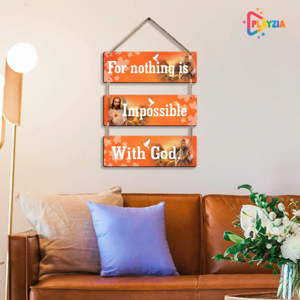 Playzia “For Nothing Is Impossible” Wooden Wall Hanging | Jesus Quote Wall Décor for Home Decoration | Inspirational Christian Wall Art | Decorative Wooden Room Décor for Bedroom & Living Room