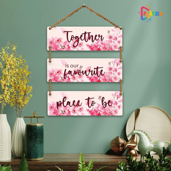 Playzia “Together Is Our Favourite Place to Be” Wooden Wall Hanging | Love & Family Quote Wall Décor | Wooden Wall Art for Bedroom & Living Room | Home Decoration & Gift Item for Couples and Families