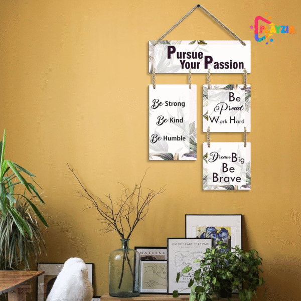 Playzia “Pursue Your Passion” Wooden Wall Hanging | Positive Quote Wall Art for Living Room & Bedroom | Decorative Items for Home | Modern Motivational Wall Decor