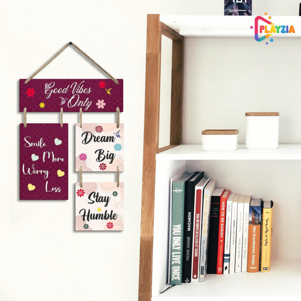 Playzia “Good Vibes Only” Wall Décor | Wooden Wall Hanging for Home Decoration | Positive Quote Wall Art for Living Room & Bedroom | Decorative Items for Home | Modern Wall Decor  🔹 SKU