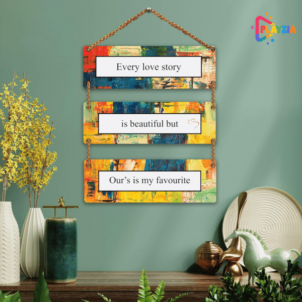Playzia “Every Love Story Is Beautiful” Wooden Wall Hanging | Romantic Quote Wall Décor for Bedroom & Living Room | Decorative Wooden Wall Art for Home Decoration | Gift Item for Couples
