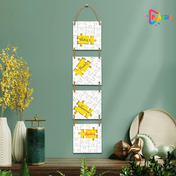 Playzia “Today a Reader, Tomorrow a Leader” Multilayer Wooden Wall Hanging | 4-Piece Square Panel Wall Décor for Living Room & Bedroom | Stylish Modern Home Decoration Art Frames