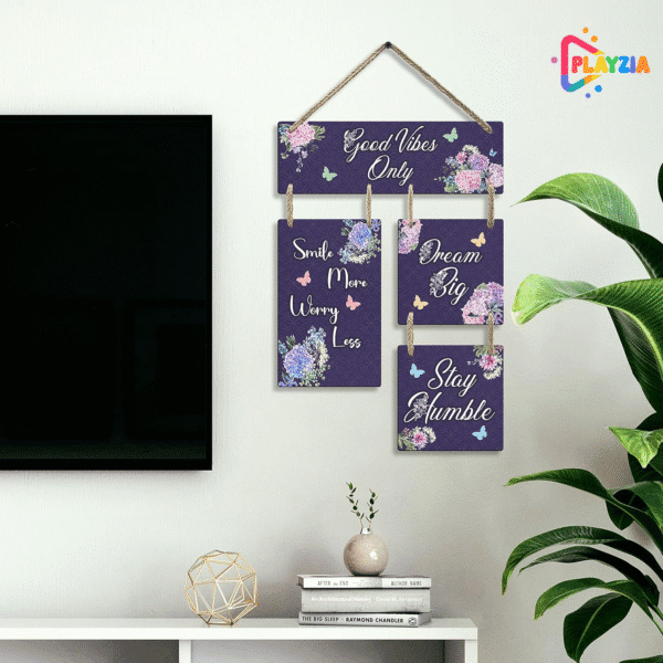 Playzia “Good Vibes Only” Wall Décor | Wooden Wall Hanging for Home Decoration | Positive Quote Wall Art for Living Room & Bedroom | Decorative Home Decor Frame