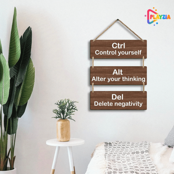 Playzia “Ctrl • Alt • Del” Wooden Wall Hanging | Office & Study Room Wall Décor | Motivational Work Desk Sign | Decorative Home & Workspace Wall Art