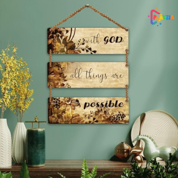 Playzia “With God All Things Are Possible” Wall Décor | Inspirational Quote Wooden Wall Art | Home Decoration Items for Living Room | Wall Decor Items for Bedroom & Office | Modern Christian Room Decoration
