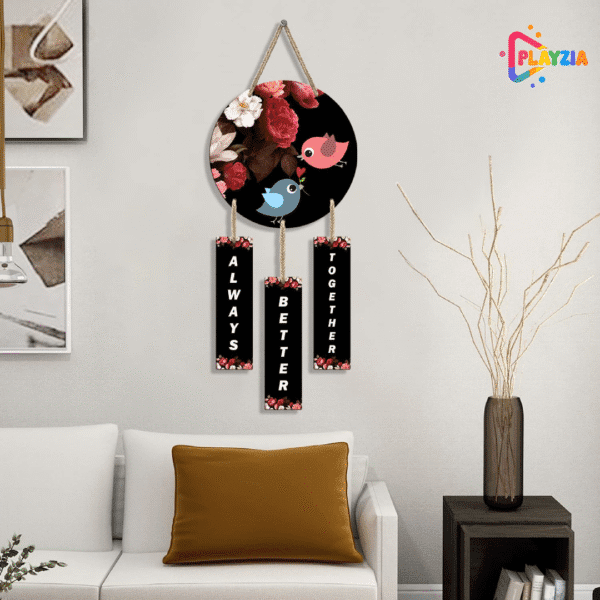 Playzia “Always Better Together” Wooden Wall Hanging | Home Décor Wall Art for Living Room & Bedroom | Decorative Wooden Wall Décor for Home | Modern Room & Office Decoration (64 × 25 cm)