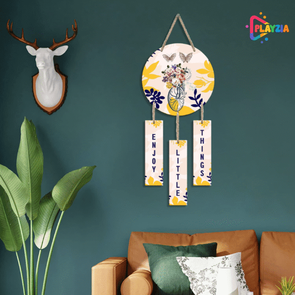 Playzia “Enjoy Little Things” Wooden Wall Hanging | Home Décor Wall Art for Living Room & Bedroom | Decorative Wooden Wall Décor for Home | Modern Room & Office Decoration (64 × 25 cm)