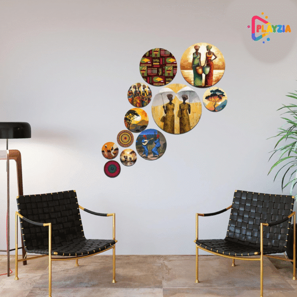 Playzia “Artistic Design” Decorative Wooden Wall Hanging Set | Wall Decoration Items for Home & Office | Modern Wall Art for Living Room & Bedroom | Stylish Wooden Décor Panels | Pack of 11 Pieces
