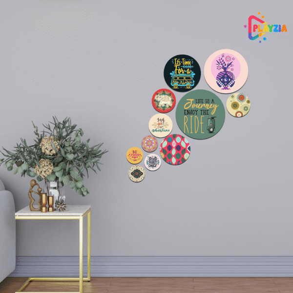 Playzia “Life Is a Journey” Decorative Wooden Wall Hanging Set | Wall Decoration Items for Home & Office | Modern Wall Art for Living Room & Bedroom | Stylish Wooden Décor Panels | Artistic Wall Art Pack of 11 Pieces