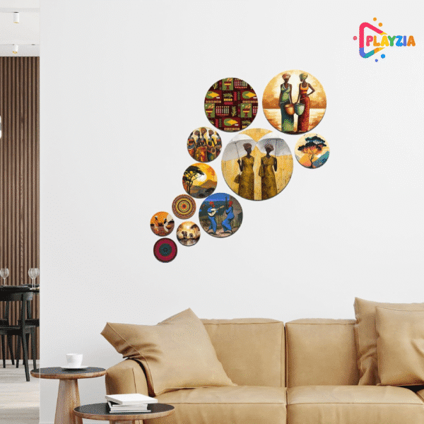 Playzia “Village” Decorative Wooden Wall Hanging Set | Wall Decoration Items for Home & Office | Traditional Artistic Wall Art for Living Room & Bedroom | Stylish Wooden Wall Décor Panels | Modern Art Pack of 11 Pieces