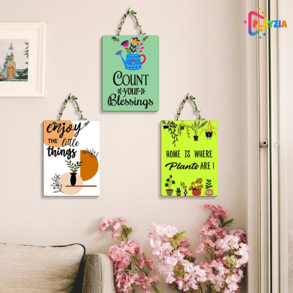 Playzia “Count Your Blessings” Wall Hanging | 3-Piece Positive Quote Decorative Wall Art for Living Room & Office | Stylish Modern Wall Decoration Panels | Home Decor Items (66 × 22.5 × 66 cm)