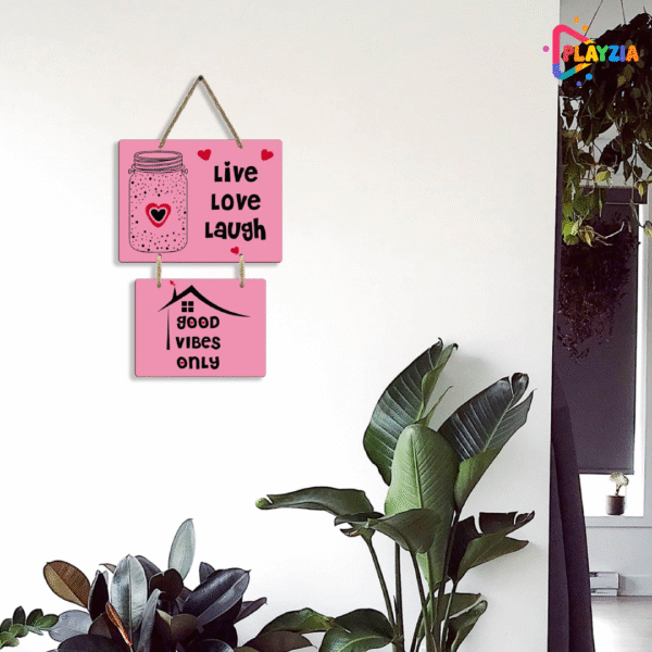 Playzia “Live Love Laugh” Wooden Wall Hanging | Positive Quote Wall Art for Living Room & Bedroom | Modern Minimal Home Decoration Items | 2-Piece Wall Décor Set (46 × 26 cm)