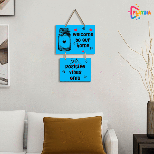 Playzia “Welcome to Our Home” Wooden Wall Hanging | Home Décor Items for Living Room & Entrance | Wall Hangings for Home Decoration | 2-Piece Decorative Wall Art Set (46 × 26 cm)