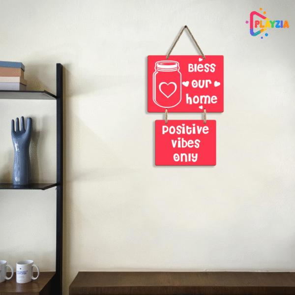 Playzia “Positive Vibes Only” Wooden Wall Hanging | Wall Decoration Items for Living Room | Decorative Wall Plates for Home | 2-Piece Inspirational Home Décor Set (46 × 26 cm)
