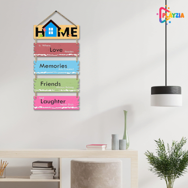 Playzia “Love Memories Friends Laughter 2.0 ” Decorative Wall Art | MDF Wooden Wall Hanging for Bedroom & Living Room | Positive Quote Home Decor | Modern Layered Wall Décor | Gift for Home & Office (51 × 27 cm)