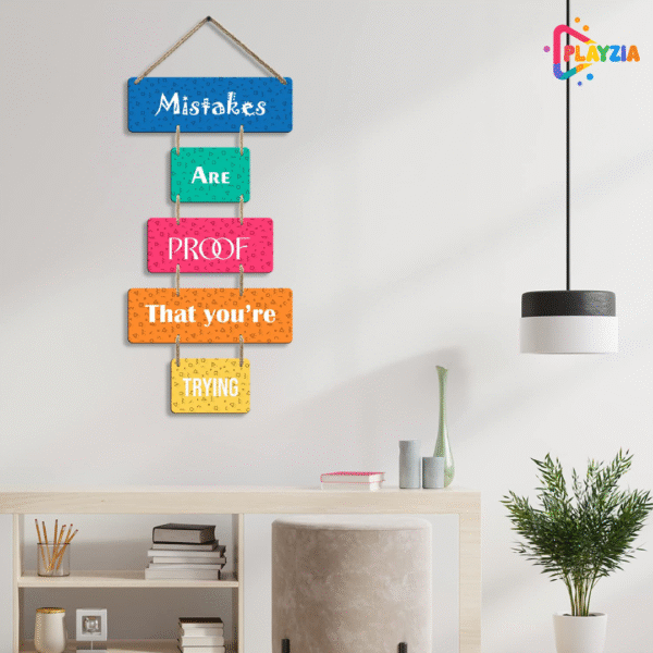 Playzia “Mistakes Are Proof That You Are Trying” Decorative Wall Art | MDF Wooden Wall Hanging for Bedroom, Living Room & Office | Inspirational Quote Home Décor | Multi-Layer Modern Wall Hanging | Gift for Students & Professionals (51 × 27 cm)