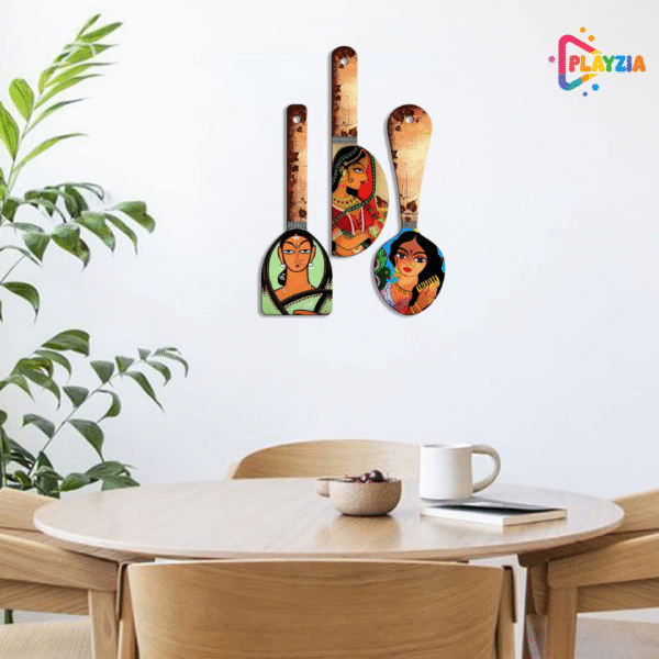 Playzia “3 Lady” Wooden Wall Hangings | Artistic Wall Art for Living Room & Bedroom | Stylish Decorative Home Items | Modern Wooden Wall Décor Set of 3 (51 × 38 cm)