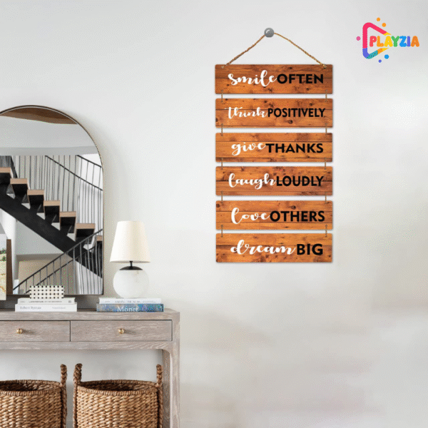 Playzia “Think Positive” Wooden Wall Hanging | Motivational Quote Wall Art for Living Room & Bedroom | 6-Layer Engraved MDF Design | Decorative Wall Décor for Home & Office (30 × 10.5 × 2.6 Inch)