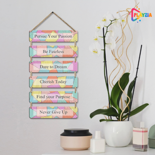 Playzia “Pursue Your Passion” Wooden Wall Hanging | Motivational Quote Wall Art for Living Room & Bedroom | 6-Layer Engraved MDF Design | Positive Wall Décor for Home & Office (30 × 10.5 × 2.6 Inch)