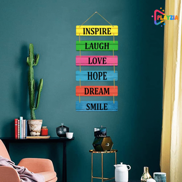 Playzia “Inspire Laugh Love” Wooden Wall Hanging | Motivational Quote Wall Art for Living Room & Bedroom | 6-Layer Engraved MDF Design | Positive Wall Décor for Home & Office (30 × 10.5 × 2.6 Inch)