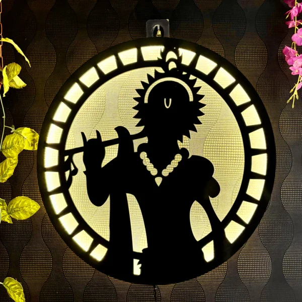 Playzia Krishna LED Wall Decor Light – Laser-Cut MDF Wooden Night Lamp (Matte Black Finish)