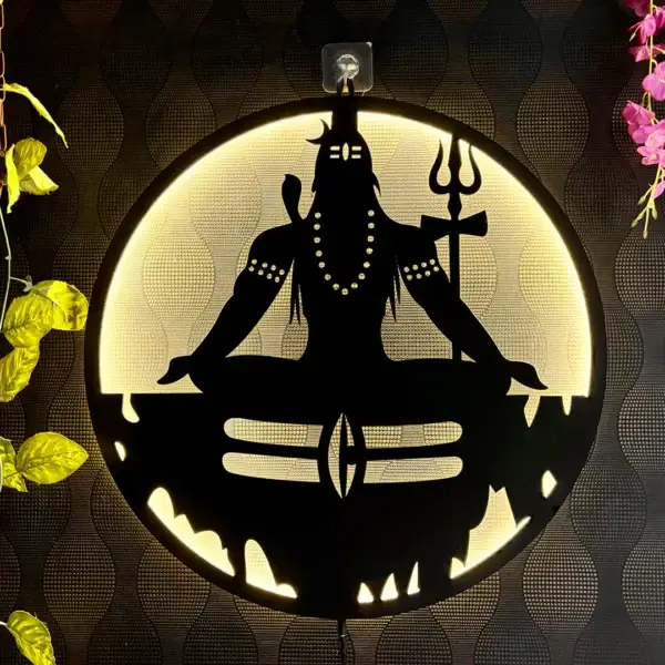Playzia Mahadev–Shiv Ji LED Wall Decor Light – Laser-Cut MDF Wooden Night Lamp (Matte Black Finish)