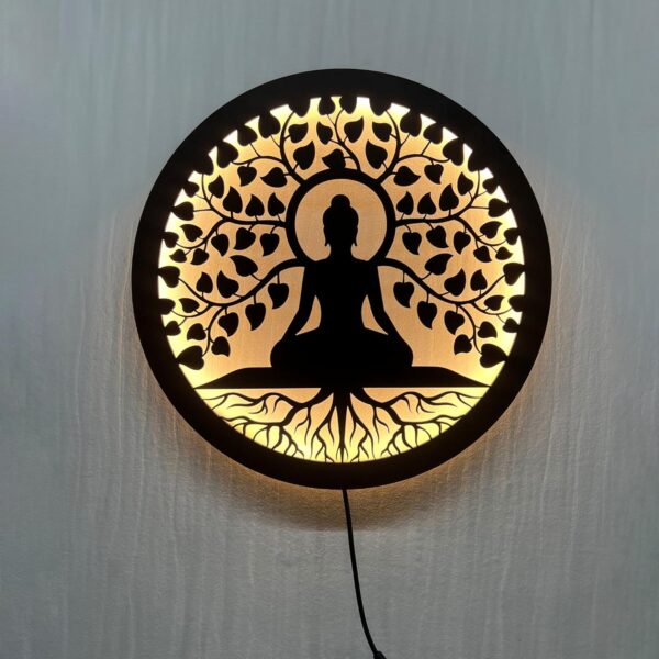 Playzia Radhe Krishna LED Wall Decor Light β Laser-Cut MDF Wooden Night Lamp (Matte Black Finish)